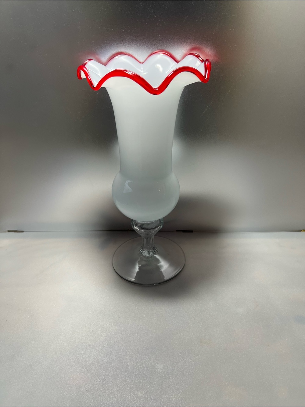 vintage white art glass pedestal vase